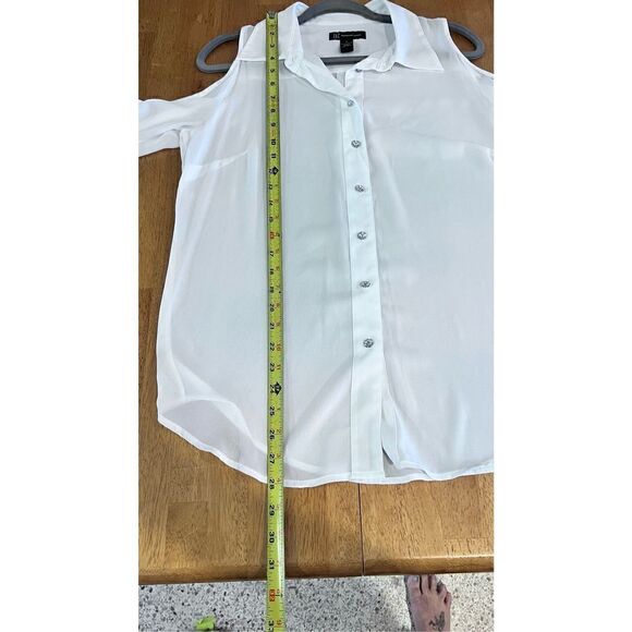 INC INTERNATIONAL CONCEPTS SHEER WHITE COLD SHOULDER LONG SLEEVE BLOUSE SZ 4V - Picture 10 of 11